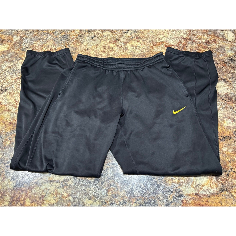 Nike Therma-FIT Black Track Pants Joggers Yellow Swoosh Mens Medium